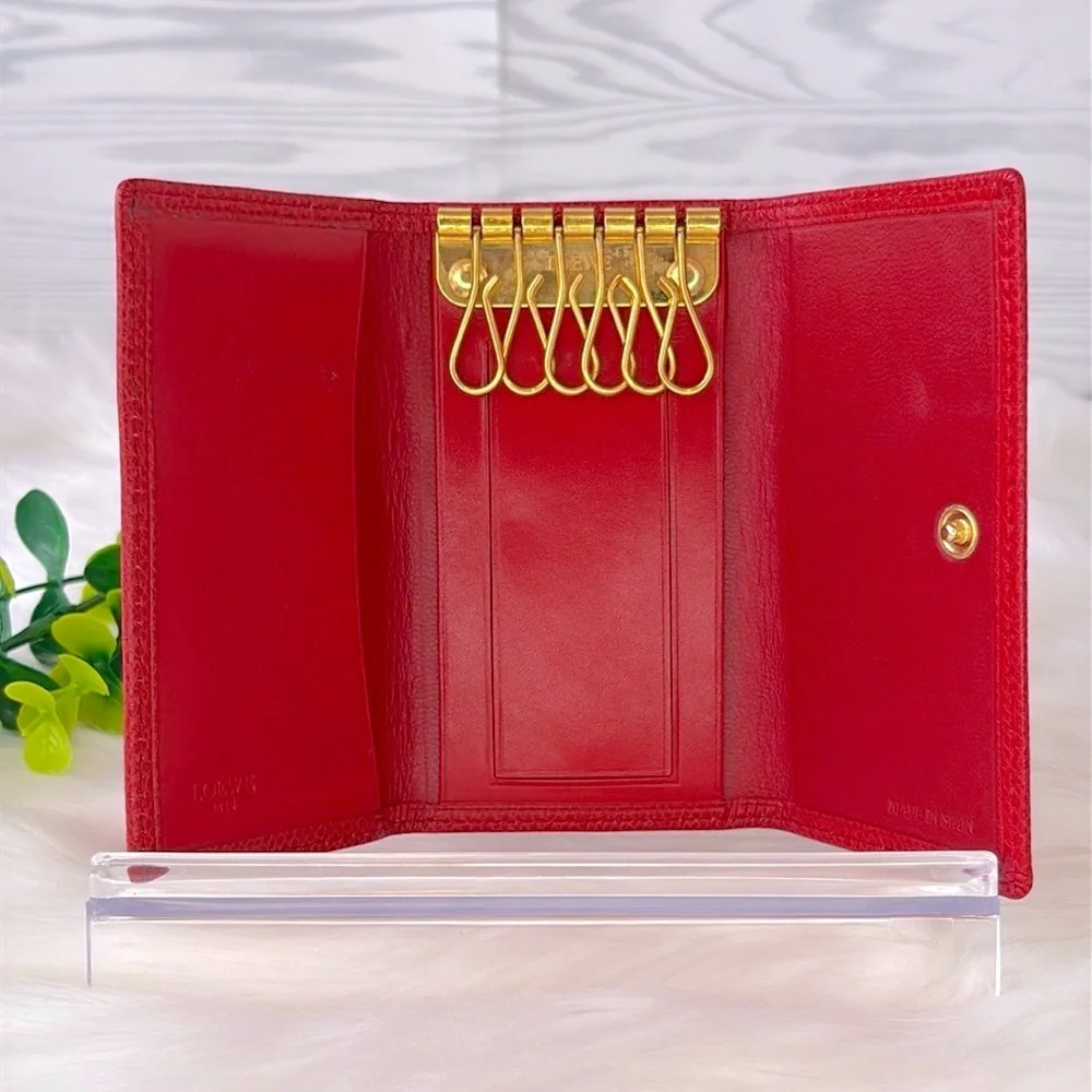 Loewe Red 6-Ring Leather Key & Card‎ Holder
